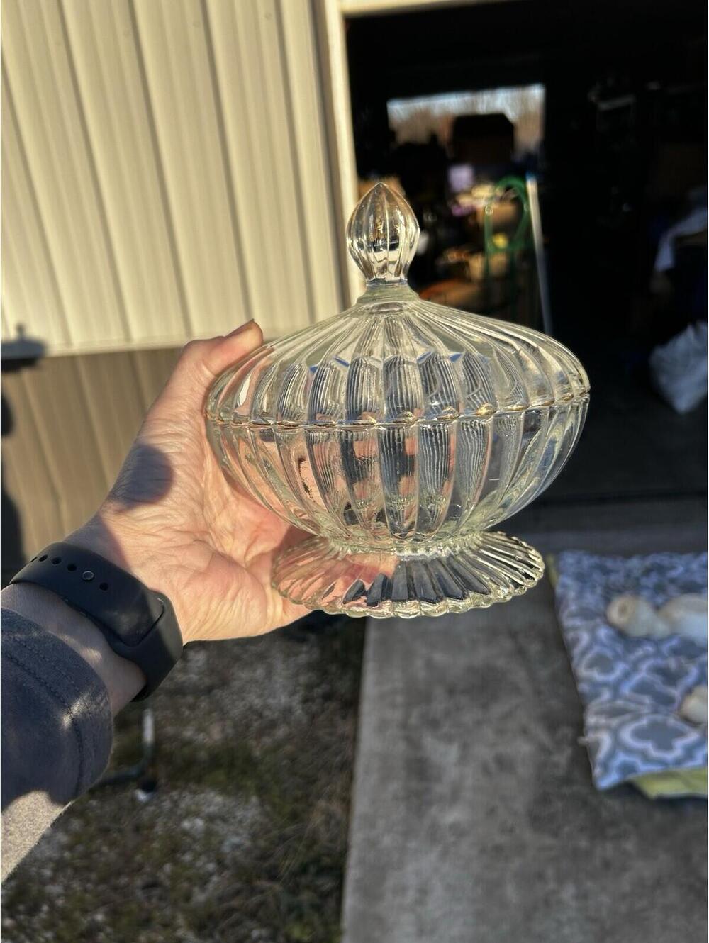 vintage Jeannette Glass candy dish National pattern Gold Trim